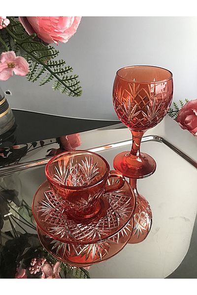 DECOSTYLE 3 Pieces Karem Glass Fican Coffee Cup and Water Cup