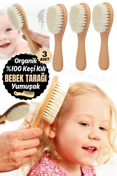 Munico 3Pcs Natural Wooden Baby Brush - Soft Comb Munico Baby Hair Brush - Deep Cleaning