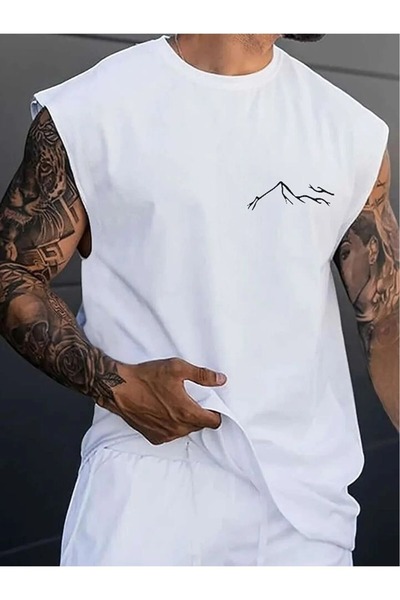 CONSTRAİN Unisex Oversize Αμάνικο T-Shirt - Dag Σιλουέτα Εκτυπωμένο