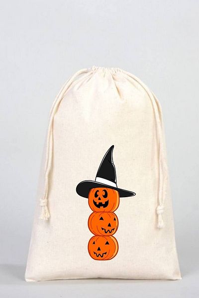 Florence Event Halloween Pumpkin Pumpkin Printed 100% Cotton Raw Cloth Pouch 20x30 Cm