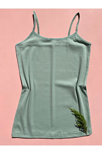 LEYNA BUTİK Women's 4 Pieces Corded, Cotton, Lycra, Ribbed Blouse with Rope Straps (Green-Pink-Blue-Skin)