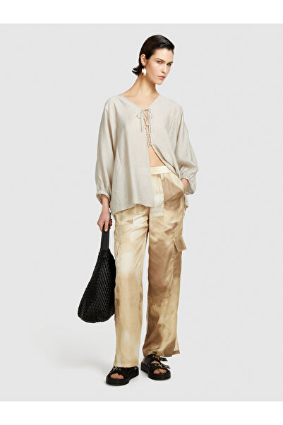 Sisley Kadın Sarı Mix Belİ Lastikli Yama Cepli Paçaları Yırtmaçlı Pantolon