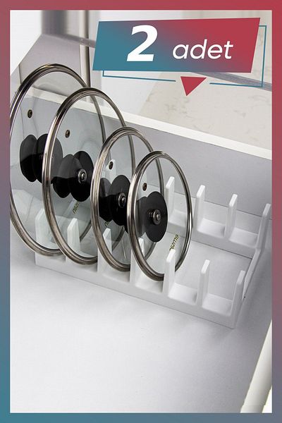 KuzenHome 2 Pieces Pot Lid Organizer White 6 Compartments - Pot Lid Plate Organizer