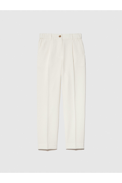 Sisley Women's - Cream Viscose, Mixed Elastic Waist Pants