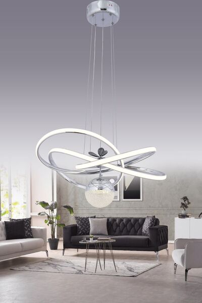 HİRALUCE Lexus 3 Color Controlled and Dimmered Silver (Yellow White and Daylight) Luxury Crystal Stone Led Chandelier