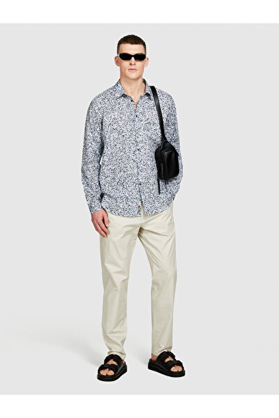 Sisley Ανδρικό πουκάμισο με μπλε σχέδιο 100% βαμβάκι Regular Fit - Πλισέ πίσω μέρος