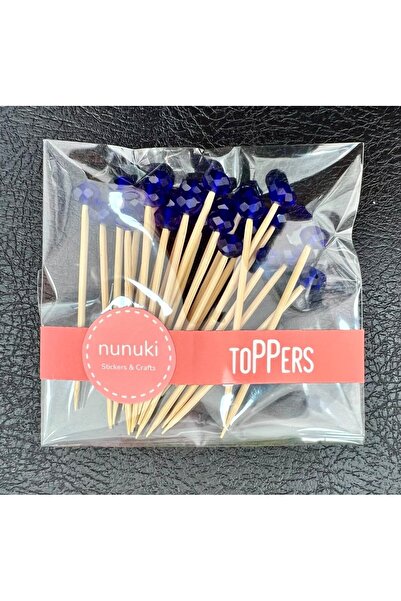 NUNUKİ مسواك كوكتيل مطرز بالكريستال باللون الأزرق الداكن - 7 سم ديكور حفلات ا...