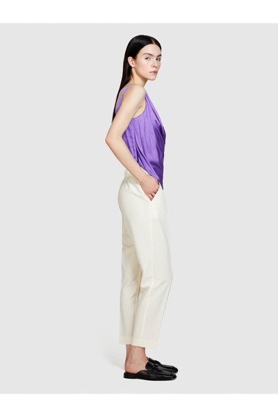 Sisley Women's - Cream Viscose, Mixed Elastic Waist Pants