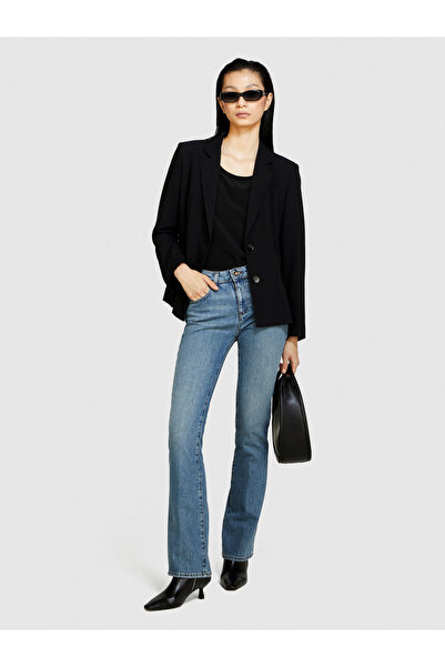 Sisley Pantaloni de damă din denim din bumbac elastic albastru - slim fit, picior lat