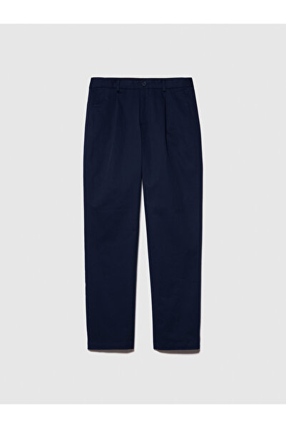 Sisley Erkek Lacivert %100 Pamuk Önü Pileli Dar Paça Pantolon
