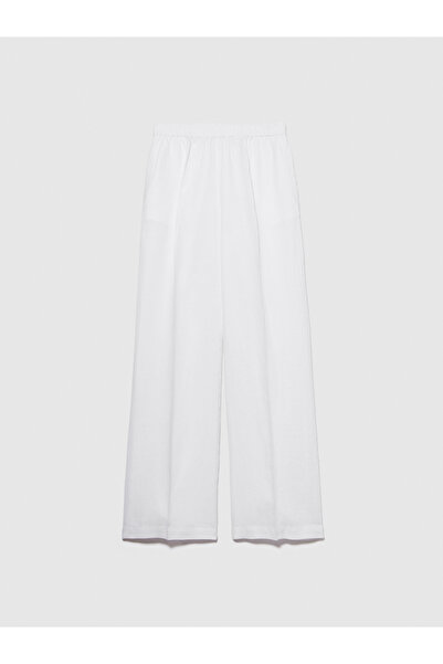 Sisley Lenjerie albă - 100% pantaloni cu talie joasă, plisate, cu picioare largi