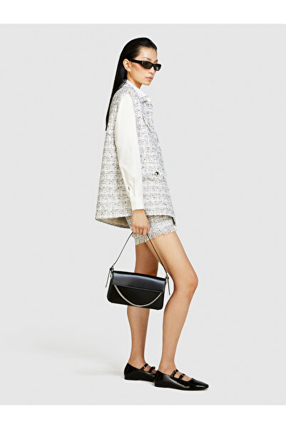 Sisley Γυναικείο πουκάμισο από βαμβακερό ελαστικό λευκό ριγέ - με τσέπες με μπάλωμα