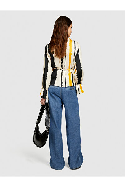 Sisley Light Blue Side Pocket 100% Cotton Wide Leg Denim Women's Trousers