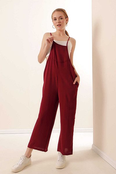 Giyim Dünyası Women's Strappy Jumpsuit Claret Red