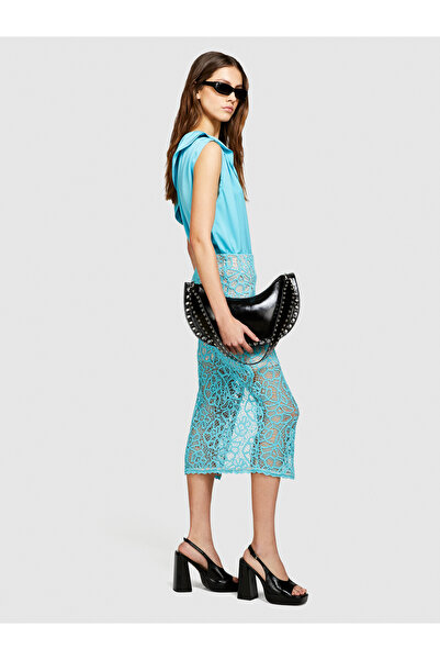 Sisley Bluză cu un singur umăr albastru deschis - Detaliu guler