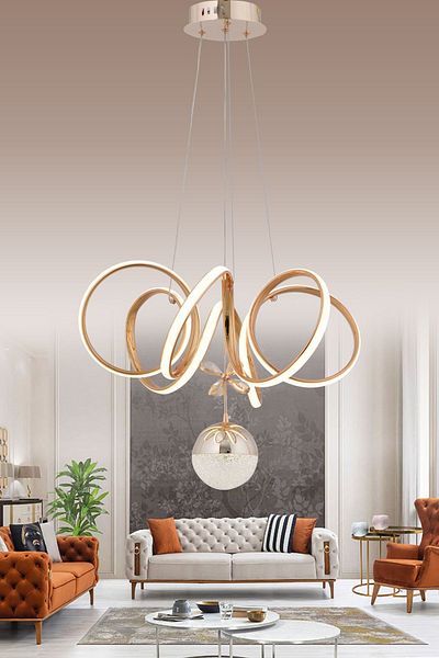 HİRALUCE Lery 3 Color Gold (Yellow White and Daylight) Luxury Led Chandelier Crystal Stone Concept