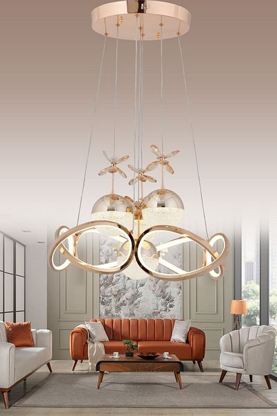 HİRALUCE Samay 3 Color Controlled and Dimmer Gold (Yellow White and Daylight) Luxury Crystal Stone Led Chandelier