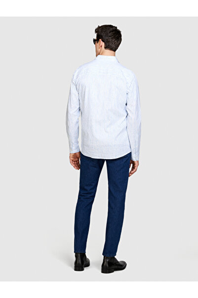 Sisley Ανδρικό πουκάμισο με ρίγες σε γκρι βαμβακερό μείγμα