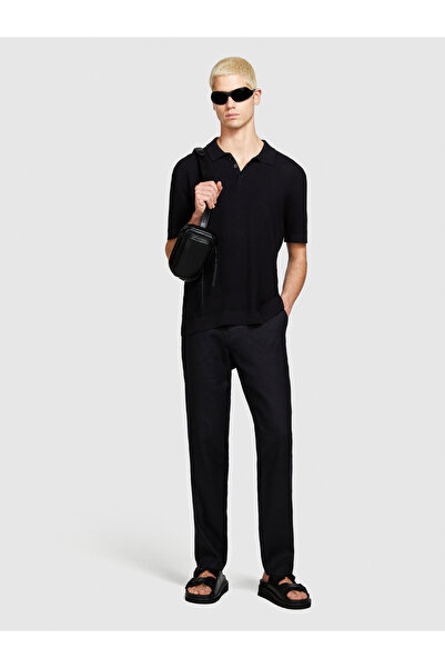 Sisley In negru pentru bărbați - Pantaloni confortabili 100% slim fit