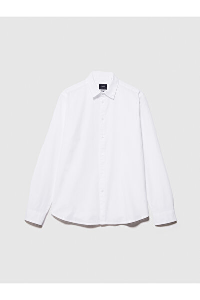 Sisley Ανδρικό πουκάμισο Oxford από 100% βαμβάκι σε λευκό χρώμα