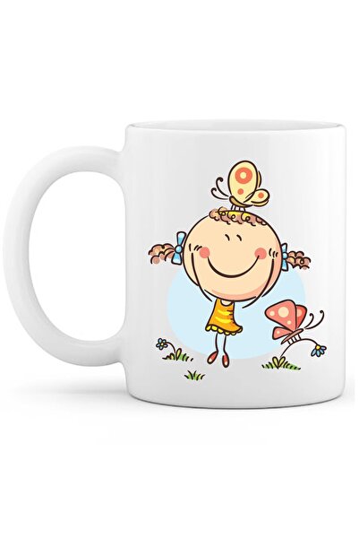 OXVİN فتاة لطيفة 3 كوب قهوة مطبوع بطباعة خاصة (مفرد) بورسلين