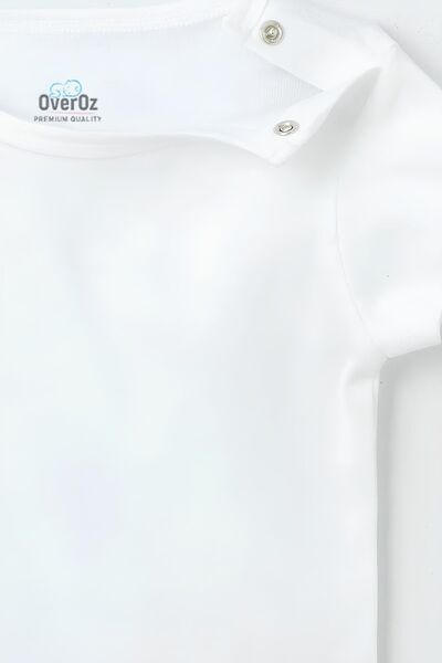 Overoz White 5-Piece Baby Bodysuit - 100% Cotton, Short Sleeve, Snap Fastener Bodysuit