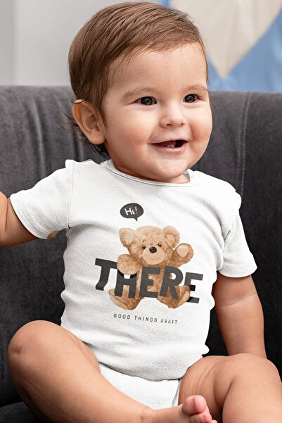 Overoz بدلة تيدي بير عضوية مطبوعة من Hi There - 100% قطن، بدلة أطفال 5406