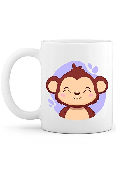 OXVİN كوب قهوة مخصص بطبعة قرد (مفرد) بورسلين