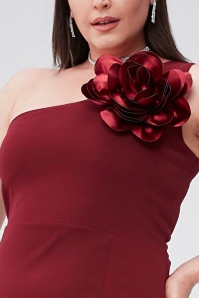 Seamoda Büyük Boy Saten Bordo Gül Iğneli - Abiye Için-