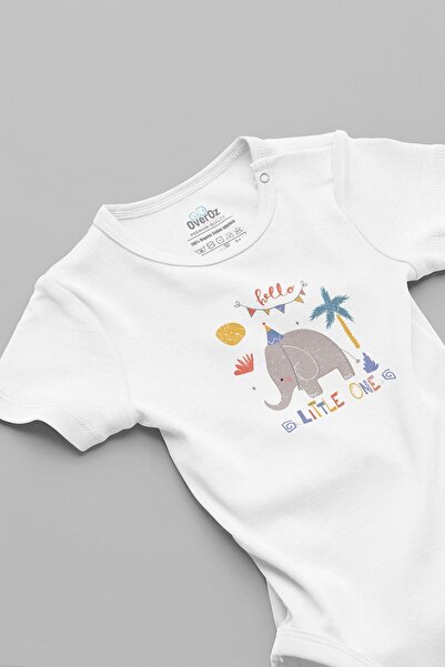 Overoz Little One Cute Elephant Printed Text Bodysuit - Organic 100% Cotton, ...