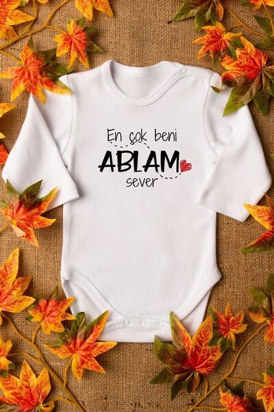 Overoz Love Me My Sister Printed 100% Cotton Long Sleeve Baby Bodysuit with Snap Fasteners - Zıbın 5588