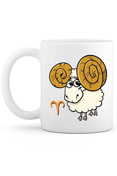 OXVİN كوب قهوة من البورسلين مطبوع عليه علامة برج الحمل وميزاته (مفرد)