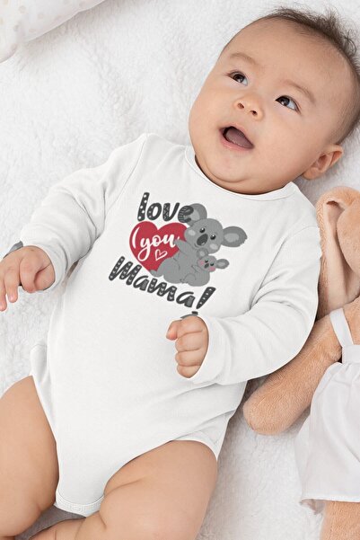 Overoz Love You Mama - بدلة أطفال بأكمام طويلة من القطن العضوي مطبوع عليها ال...