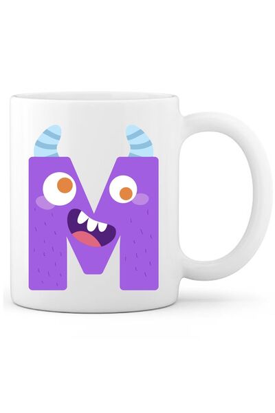 OXVİN Letter M Monster Printed Special Coffee Cup (Single) Porcelain