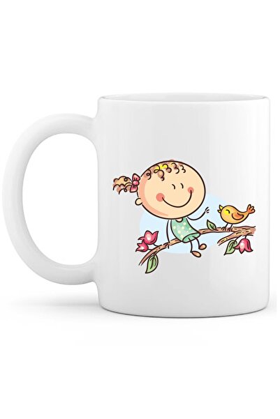 OXVİN فتاة لطيفة 4 أكواب قهوة مطبوعة بطباعة خاصة (مفردة) بورسلين