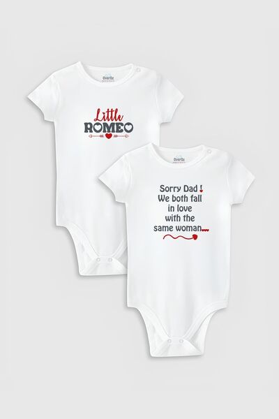 Overoz Little Romeo 2-Piece Baby Bodysuit - Organic 100% Cotton, White Bodysu...