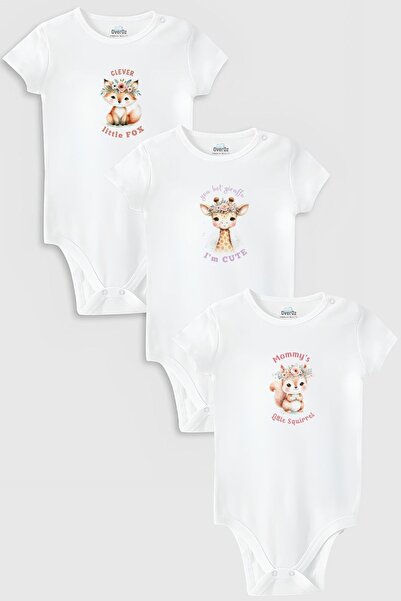 Overoz طقم بدلة أطفال لطيفة بطبعة حيوانات مكونة من 3 قطع - بدلة أطفال قطنية 1...