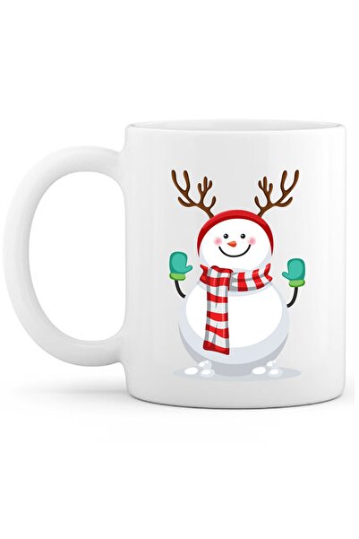 OXVİN كوب قهوة بطبعة رجل الثلج 5 طباعة خاصة (مفرد) بورسلين