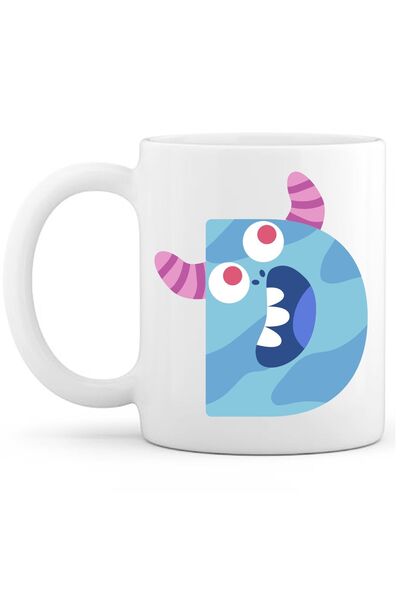 OXVİN Letter D Cnavar Printed Special Coffee Cup (Single) Porcelain