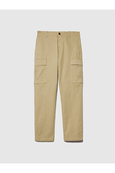 Sisley Ανδρικό παντελόνι μπεζ - Stretch βαμβακερό, τσέπες με μπάλωμα, στενό πόδι