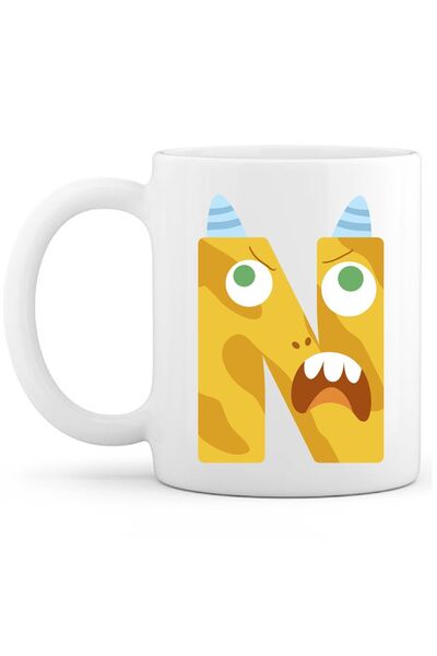 OXVİN Letter N Monster Printed Special Coffee Cup (Single) Porcelain