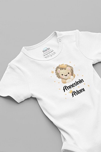 Overoz Mother's Lion Printed Organic Baby Bodysuit - 100% Cotton, Short Sleev...