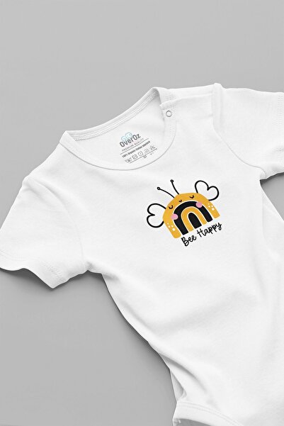 Overoz Be Happy Happy Be Happy Printed Organic Cotton Baby Bodysuit - Snap-On...