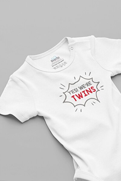 Overoz Organik %100 Pamuk Yes! We're Twins Ikiz Bebek Body Beyaz Badi Çıtçıtl...