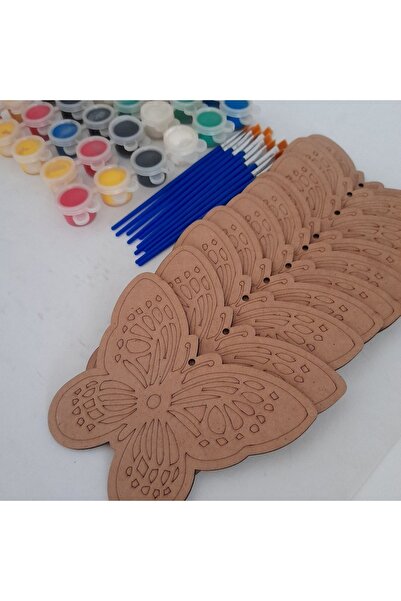 Ebrulisler 10 Kelebek Ahşap Boyama Tablo Yaz Okulu Aktivite Etkinlik Sanat 5 Akrilik Boya 10 Fırça Hobi Seti