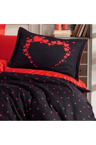 Hobby Double Personality Hobby Amore Black Cotton Satin Bedding Set