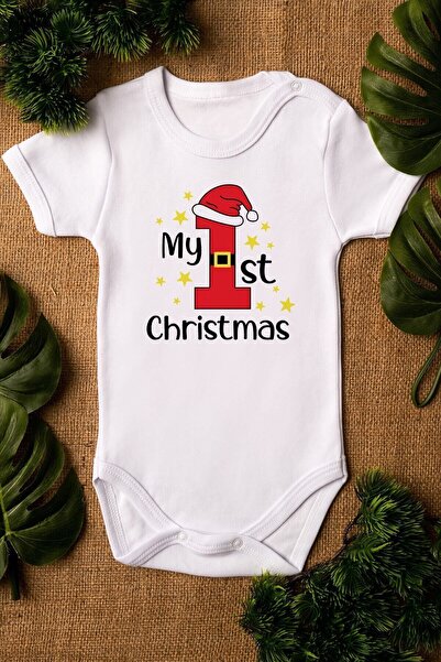 Overoz My First Christmas New Year's Baby Bodysuit - Organic 100% Cotton, Sho...