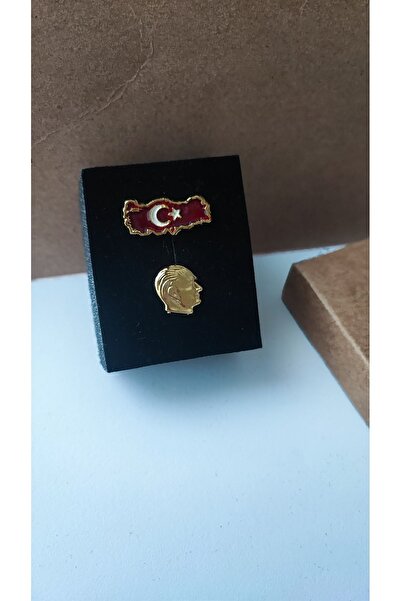 cacatasarım Türk Bayraklı Haritalı Ve Atatürk Portresi Yaka Rozeti 2 Li Gold ...