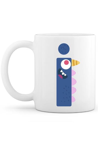 OXVİN Letter I Monster Printed Special Coffee Cup (Single) Porcelain