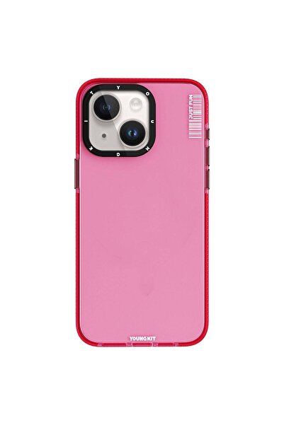 Youngkit iPhone 15 Kılıf Pürüzsüz Düz Arka Yüzey YoungKit Crystal Color Serisi Kapak Pembe
